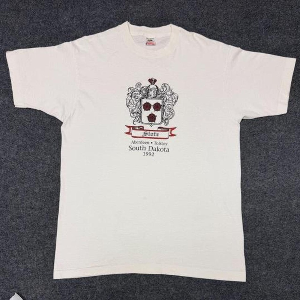 Vintage 1992 South Dakota Stotz T Shirt Fruit of the Loom XL White Single Stitch